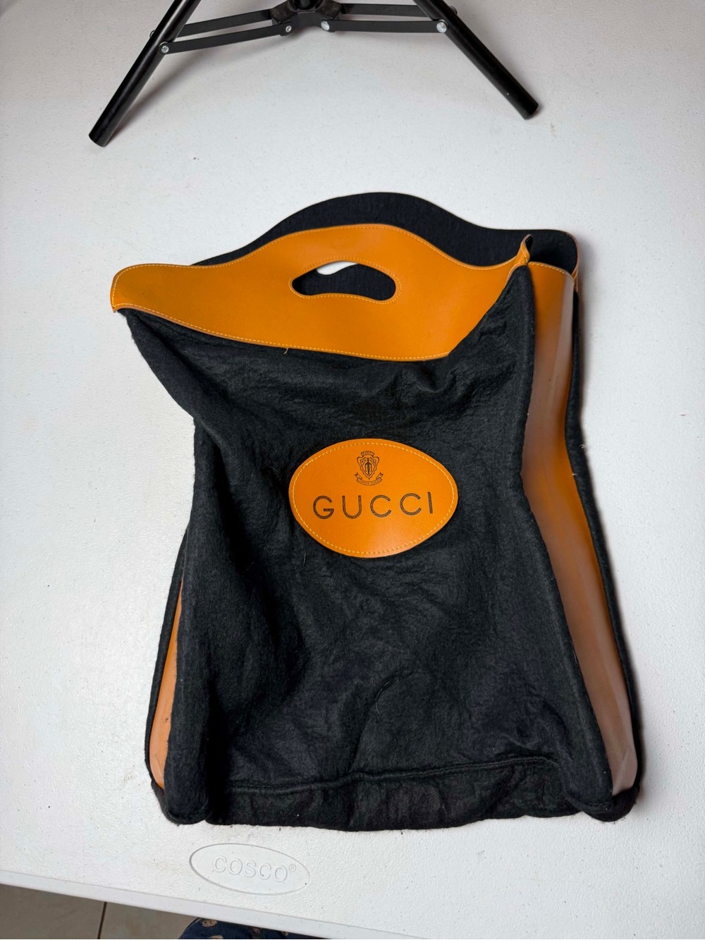 Vintage GUCCI Black Felt Wool Faux Leather Crest Tote Dust Bag Large Shopper